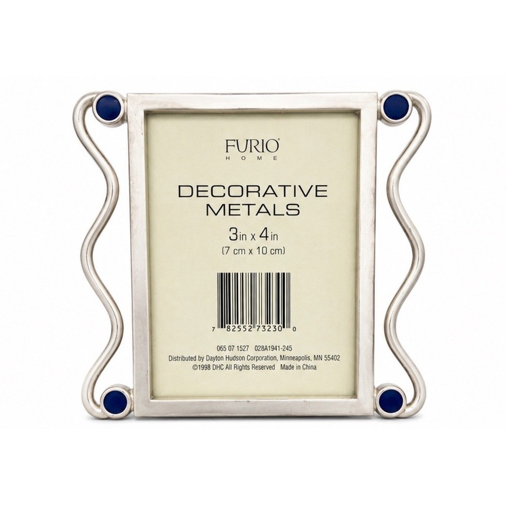 Furio Home 3x4 Silver Metal Picture Frame Blue Enamel Accent Modern Desktop